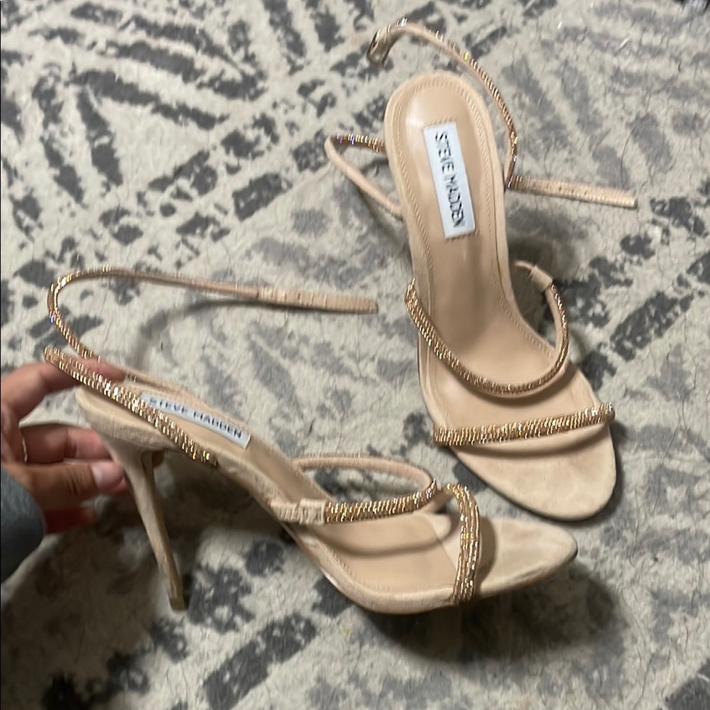 Steve Madden Tan Stiletto Heels with Rhinestone Straps